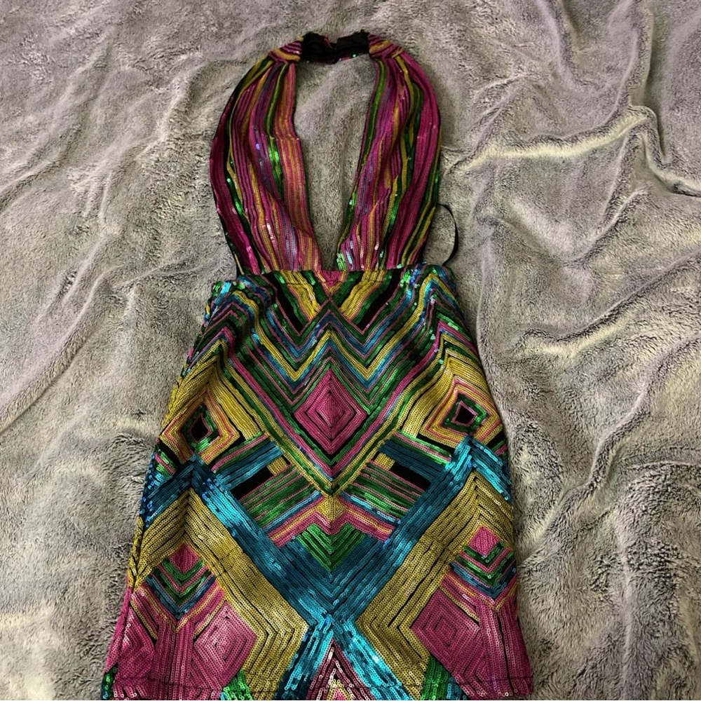 Fashion Nova Vibrant Sequin Backless Dress